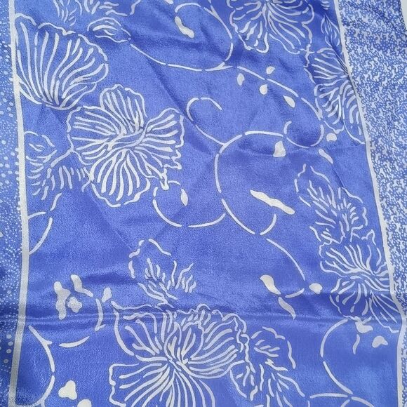 Vintage Silk Blue Floral Scarf 11"X52" Long Rectangle - Picture 4 of 5